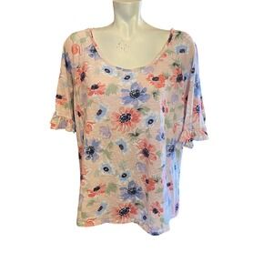 Womens Est 1946‎ size XL FLORAL top blouse RUFFLED SLEEVE